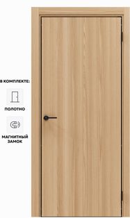 Дверь межкомнатная Порта-50 4AB Полипропилен, Natural Oak в комплекте с врезанной черной магнитной защелкой, глухая, кромка алюминиевая черная матовая, каркасно-щитовая