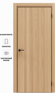 Дверь межкомнатная Порта-50 4AB Полипропилен, Natural Oak в комплекте с врезанной черной магнитной защелкой, глухая, кромка алюминиевая черная матовая, каркасно-щитовая