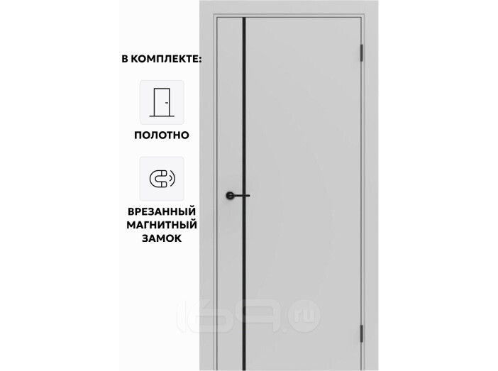 Дверь межкомнатная Порта ПТА-50.11 B ПЭТ, Shellac Grey в комплекте с врезанной черной магнитной защелкой, глухая, каркасно-щитовая
