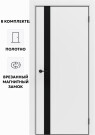 Дверь межкомнатная Порта-51 4AB ПЭТ, Shellac White в комплекте с врезанной черной магнитной защелкой, глухая, кромка алюминиевая черная матовая, каркасно-щитовая