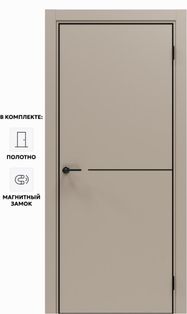 Дверь межкомнатная Порта-50.1 4AB ПЭТ, Keramik Beige в комплекте с врезанной черной магнитной защелкой, глухая, кромка алюминиевая черная матовая, каркасно-щитовая