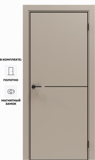 Дверь межкомнатная Порта-50.1 4AB ПЭТ, Keramik Beige в комплекте с врезанной черной магнитной защелкой, глухая, кромка алюминиевая черная матовая, каркасно-щитовая
