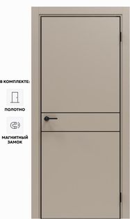 Дверь межкомнатная Порта-52 4AB ПЭТ, Keramik Beige в комплекте с врезанной черной магнитной защелкой, глухая, кромка алюминиевая черная матовая, каркасно-щитовая