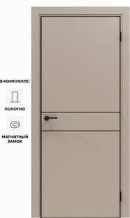 Дверь межкомнатная Порта-52 4AB ПЭТ, Keramik Beige в комплекте с врезанной черной магнитной защелкой, глухая, кромка алюминиевая черная матовая, каркасно-щитовая