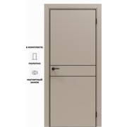 Дверь межкомнатная Порта-52 4AB ПЭТ, Keramik Beige в комплекте с врезанной черной магнитной защелкой, глухая, кромка алюминиевая черная матовая, каркасно-щитовая