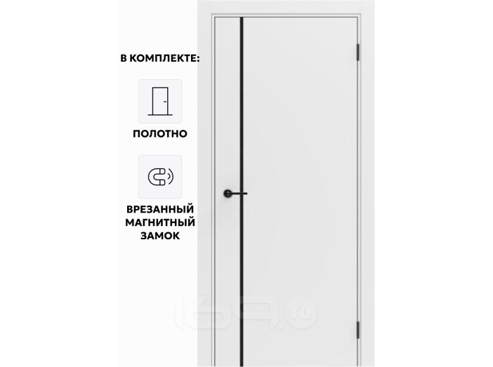 Дверь межкомнатная Порта ПТА-50.11 B ПЭТ, Shellac White в комплекте с врезанной черной магнитной защелкой, глухая, каркасно-щитовая