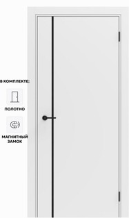 Дверь межкомнатная Порта ПТА-50.11 B ПЭТ, Shellac White в комплекте с врезанной черной магнитной защелкой, глухая, каркасно-щитовая