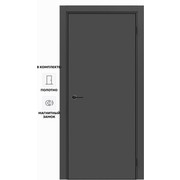 Дверь межкомнатная Порта-50 4AB ПЭТ, Shellac Graphite в комплекте с врезанной черной магнитной защелкой, глухая, кромка алюминиевая черная матовая, каркасно-щитовая