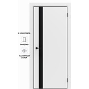 Дверь межкомнатная Порта-51 4AB ПЭТ, Shellac White в комплекте с врезанной черной магнитной защелкой, глухая, кромка алюминиевая черная матовая, каркасно-щитовая
