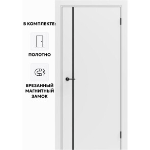 Дверь межкомнатная Порта ПТА-50.11 B ПЭТ, Shellac White в комплекте с врезанной черной магнитной защелкой, глухая, каркасно-щитовая