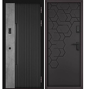 Дверь входная Сити Интегра Ай Кью ПП 401БС/184 Черный матовый/Бетон серый/Графит софт, 1 замок, с ночной задвижкой