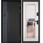 Дверь входная Сити Интегра Ай Кью ПП 401БГ/140 Черный матовый/Бетон графит/Эмаль белоснежная, 1 замок, с ночной задвижкой
