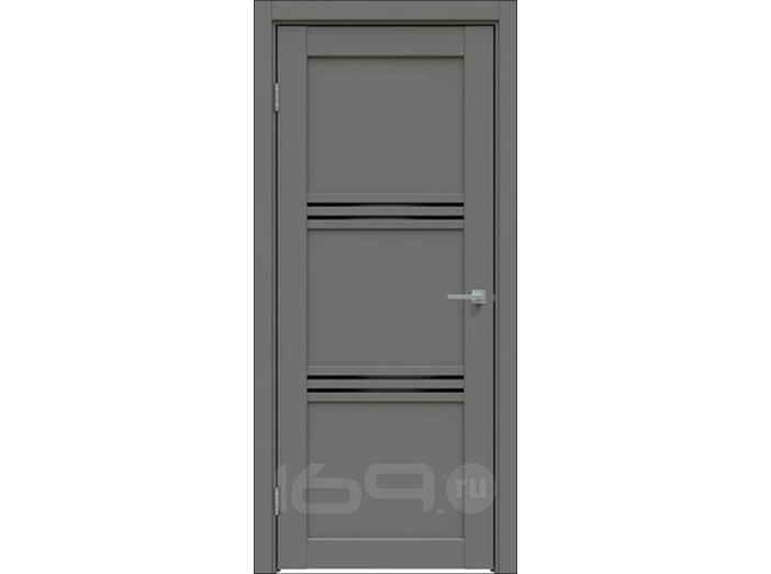 Дверь межкомнатная Concept-602 ПВХ Медиум грей, без декора, остекленная, лакобель чёрный, царговая
