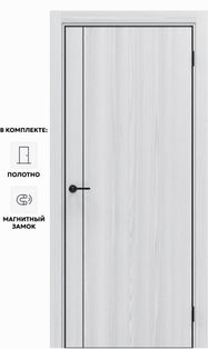 Дверь межкомнатная Порта-50.11 4AB Полипропилен, White Oak в комплекте с врезанной черной магнитной защелкой, глухая, кромка алюминиевая черная матовая, каркасно-щитовая