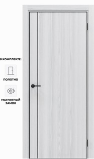 Дверь межкомнатная Порта-50.11 4AB Полипропилен, White Oak в комплекте с врезанной черной магнитной защелкой, глухая, кромка алюминиевая черная матовая, каркасно-щитовая
