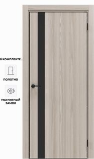 Дверь межкомнатная Порта-51 4AB Полипропилен, Alpik Oak в комплекте с врезанной черной магнитной защелкой, глухая, кромка алюминиевая черная матовая, каркасно-щитовая