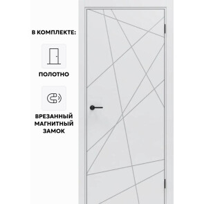 Дверь межкомнатная Порта ПТА-15 B ПЭТ, Shellac White в комплекте с врезанной черной магнитной защелкой, глухая, каркасно-щитовая