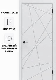 Дверь межкомнатная Порта ПТА-15 B ПЭТ, Shellac White в комплекте с врезанной черной магнитной защелкой, глухая, каркасно-щитовая