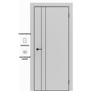 Дверь межкомнатная Порта-58 4AB ПЭТ, Shellac Grey в комплекте с врезанной черной магнитной защелкой, глухая, кромка алюминиевая черная матовая, каркасно-щитовая