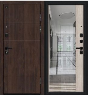 Дверь входная Глори/SBlack Almon/Almon, с зеркалом, 2 замка, с ночной задвижкой