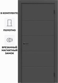 Дверь межкомнатная Порта ПТА-4 B ПЭТ, Shellac Graphite в комплекте с врезанной черной магнитной защелкой, глухая, каркасно-щитовая