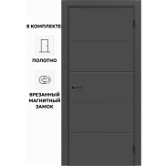 Дверь межкомнатная Порта ПТА-4 B ПЭТ, Shellac Graphite в комплекте с врезанной черной магнитной защелкой, глухая, каркасно-щитовая