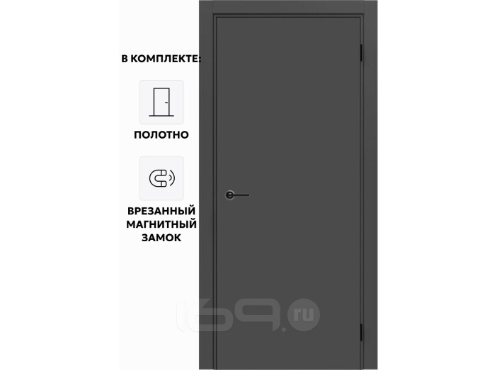 Дверь межкомнатная Порта ПТА-50 B ПЭТ, Shellac Graphite в комплекте с врезанной черной магнитной защелкой, глухая, каркасно-щитовая
