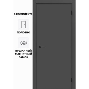Дверь межкомнатная Порта ПТА-50 B ПЭТ, Shellac Graphite в комплекте с врезанной черной магнитной защелкой, глухая, каркасно-щитовая