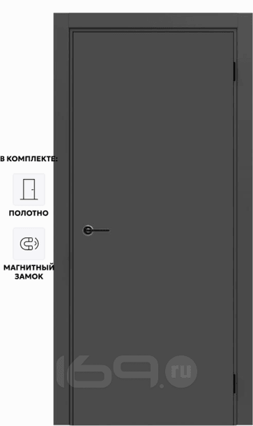 Дверь межкомнатная Порта ПТА-50 B ПЭТ, Shellac Graphite в комплекте с врезанной черной магнитной защелкой, глухая, каркасно-щитовая