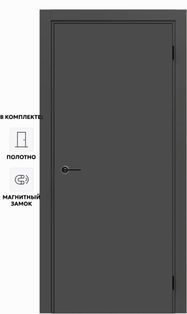 Дверь межкомнатная Порта ПТА-50 B ПЭТ, Shellac Graphite в комплекте с врезанной черной магнитной защелкой, глухая, каркасно-щитовая