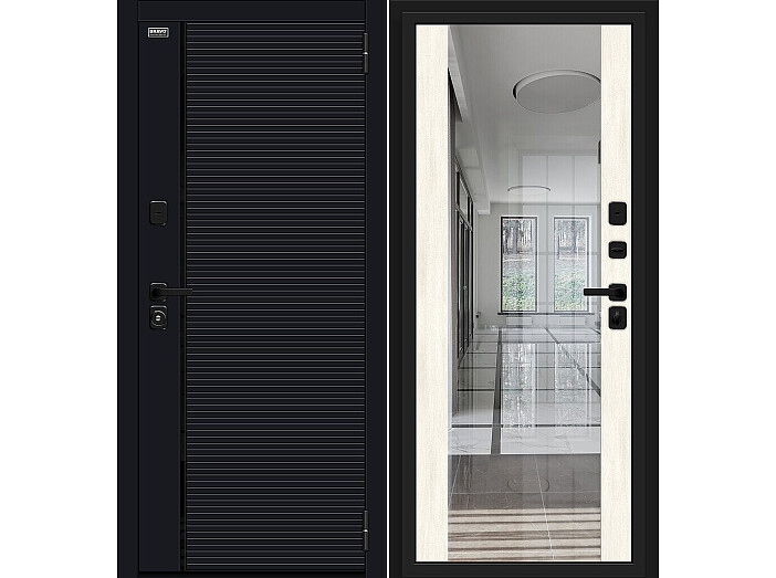 Дверь входная Лайнер-3 Total Black/Nordic Oak, 2 замка, с ночной задвижкой