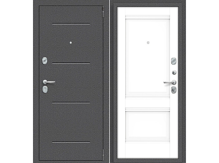 Дверь входная Porta R-2 104/K42 Антик серебро/Snow Veralinga, 2 замка, с ночной задвижкой
