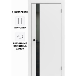 Дверь межкомнатная Порта ПТА-51 B ПЭТ, Shellac White в комплекте с врезанной черной магнитной защелкой, глухая, каркасно-щитовая