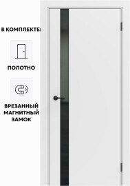Дверь межкомнатная Порта ПТА-51 B ПЭТ, Shellac White в комплекте с врезанной черной магнитной защелкой, глухая, каркасно-щитовая