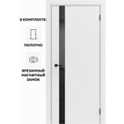 Дверь межкомнатная Порта ПТА-51 B ПЭТ, Shellac White в комплекте с врезанной черной магнитной защелкой, глухая, каркасно-щитовая