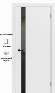 Дверь межкомнатная Порта ПТА-51 B ПЭТ, Shellac White в комплекте с врезанной черной магнитной защелкой, глухая, каркасно-щитовая
