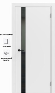 Дверь межкомнатная Порта ПТА-51 B ПЭТ, Shellac White в комплекте с врезанной черной магнитной защелкой, глухая, каркасно-щитовая