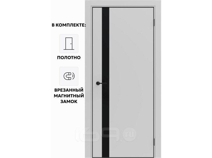 Дверь межкомнатная Порта-51 4AB ПЭТ, Shellac Grey в комплекте с врезанной черной магнитной защелкой, глухая, кромка алюминиевая черная матовая, каркасно-щитовая