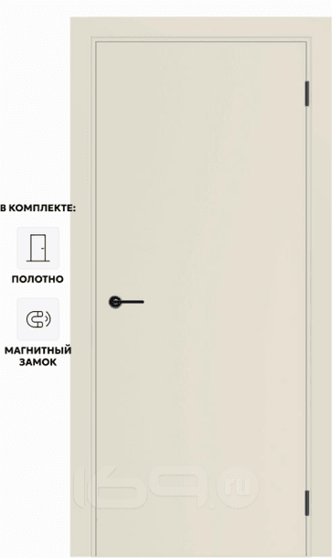 Дверь межкомнатная Порта ПТА-50 B ПЭТ, Shellac Cream в комплекте с врезанной черной магнитной защелкой, глухая, каркасно-щитовая