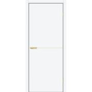 Дверь межкомнатная Браво-0.21.П (SG:P3) ПЭТ White Silk, золотые матовые вставки, глухая, каркасно-щитовая
