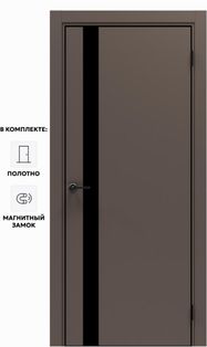Дверь межкомнатная Порта-51 4AB ПЭТ, Keramik Brown в комплекте с врезанной черной магнитной защелкой, глухая, кромка алюминиевая черная матовая, каркасно-щитовая