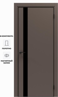 Дверь межкомнатная Порта-51 4AB ПЭТ, Keramik Brown в комплекте с врезанной черной магнитной защелкой, глухая, кромка алюминиевая черная матовая, каркасно-щитовая