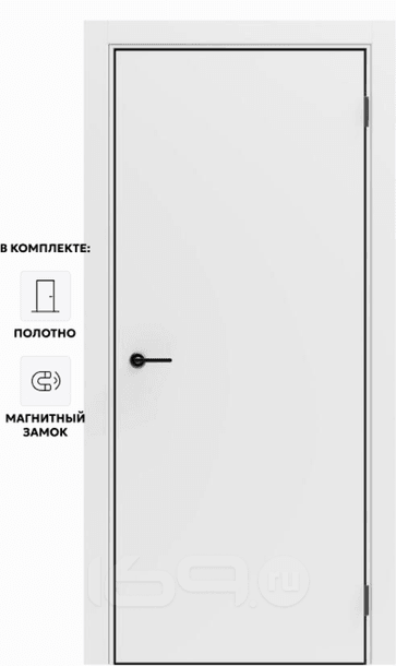 Дверь межкомнатная Порта-50 4AB ПЭТ, Shellac White в комплекте с врезанной черной магнитной защелкой, глухая, кромка алюминиевая черная матовая, каркасно-щитовая