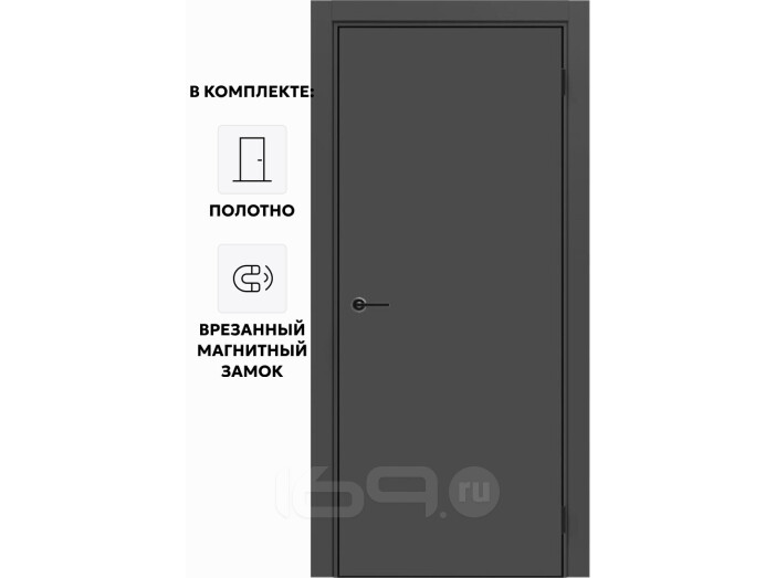 Дверь межкомнатная Порта-50 4AB ПЭТ, Shellac Graphite в комплекте с врезанной черной магнитной защелкой, глухая, кромка алюминиевая черная матовая, каркасно-щитовая