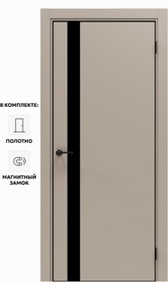Дверь межкомнатная Порта-51 4AB ПЭТ, Keramik Beige в комплекте с врезанной черной магнитной защелкой, глухая, кромка алюминиевая черная матовая, каркасно-щитовая
