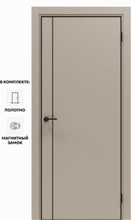 Дверь межкомнатная Порта-50.11 4AB ПЭТ, Keramik Beige в комплекте с врезанной черной магнитной защелкой, глухая, кромка алюминиевая черная матовая, каркасно-щитовая