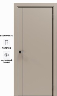 Дверь межкомнатная Порта-50.11 4AB ПЭТ, Keramik Beige в комплекте с врезанной черной магнитной защелкой, глухая, кромка алюминиевая черная матовая, каркасно-щитовая
