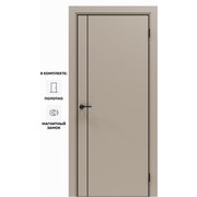 Дверь межкомнатная Порта-50.11 4AB ПЭТ, Keramik Beige в комплекте с врезанной черной магнитной защелкой, глухая, кромка алюминиевая черная матовая, каркасно-щитовая