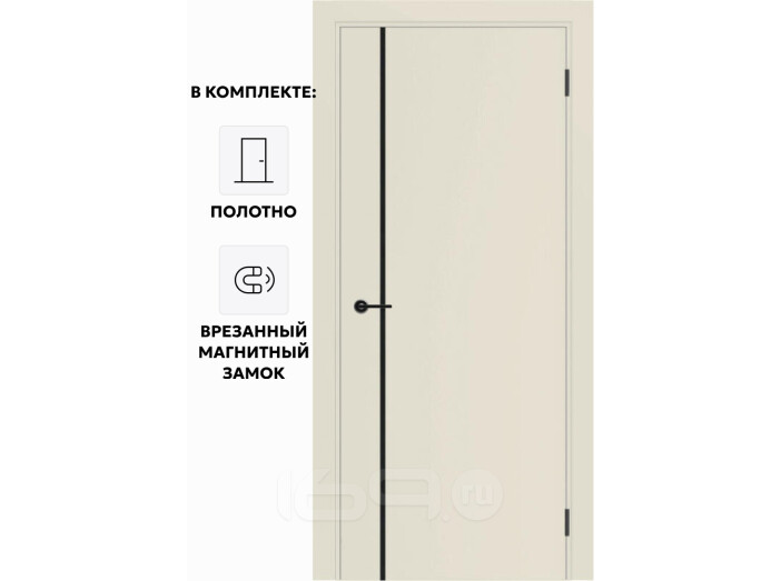 Дверь межкомнатная Порта ПТА-50.11 B ПЭТ, Shellac Cream в комплекте с врезанной черной магнитной защелкой, глухая, каркасно-щитовая