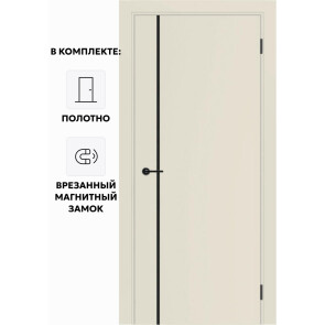 Дверь межкомнатная Порта ПТА-50.11 B ПЭТ, Shellac Cream в комплекте с врезанной черной магнитной защелкой, глухая, каркасно-щитовая